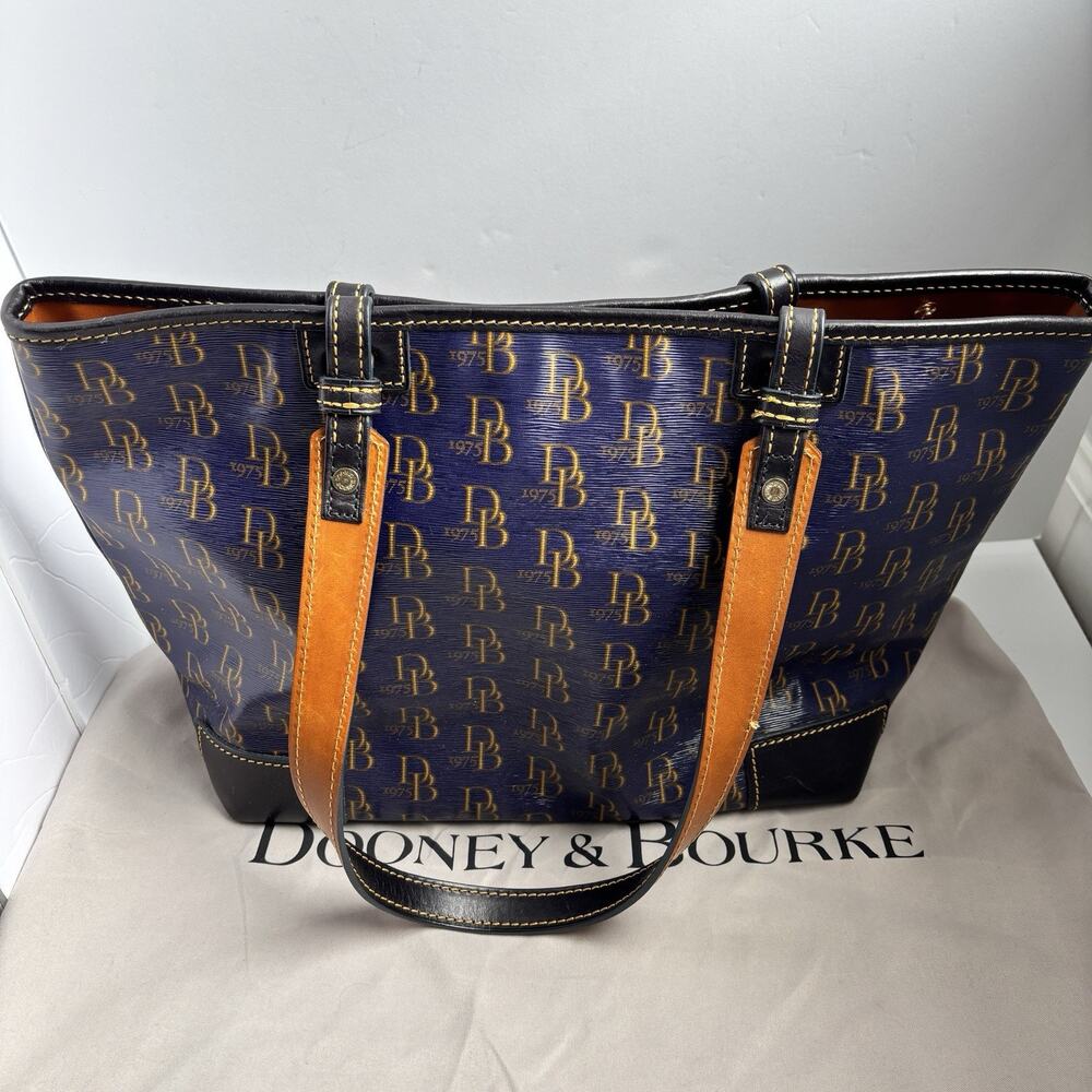 Vintage Dooney & Bourke 1975 Cobalt Signature Monogram Susanna Tote Bag